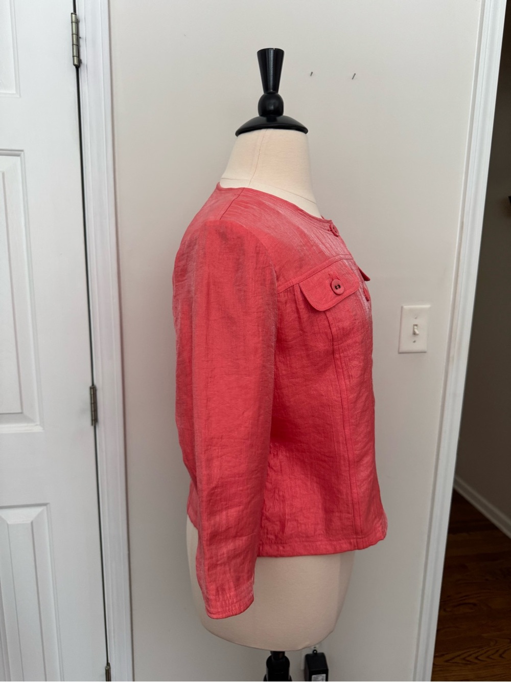 Ruby Rd. Coral-Red Round Neck Button Jacket - Picture 4 of 6